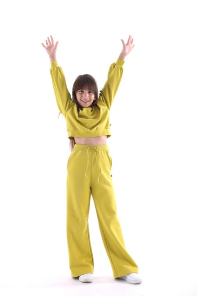 Ozmoz By Mukadder Özden Organic Yellow Belted Spring Girls' Trousers