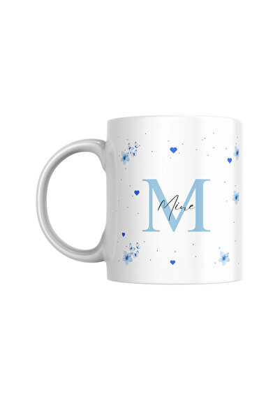 MyWorldorganization Kişiye Özel Harf ve İsim baskılı kupa bardak, Mavi kalp, ...