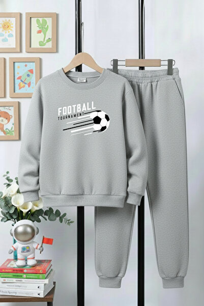 YA KO KİDS 3-слоен дебел шерпа яка велосипеден врат футболен принт детайлен комплект спортен екип за момчета