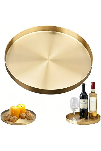 Arabest European Style Golden Stainless Steel Circular Tray Gold 37.4x28.8x20.8cm