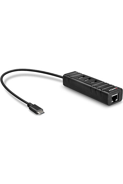 Lindy's Hub Lindy cu 3 porturi USB 3.1 și conexiune RJ-45, negru