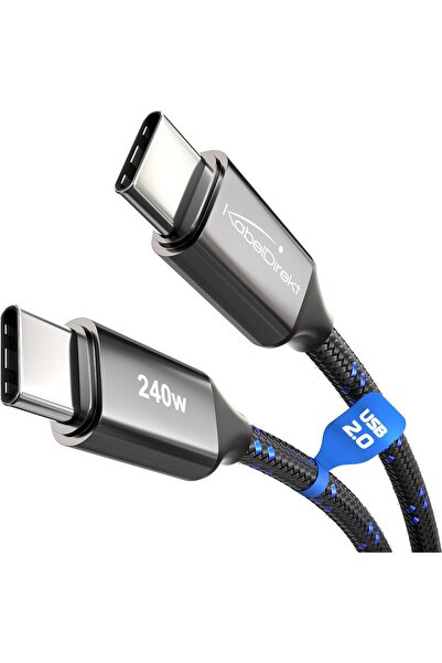 KABELDIREKT USB C Fast Charging Cable, Metal Plug + Durable Nylon Braided, USB 2.0 - 1 Meter (Charges Phones/Lap