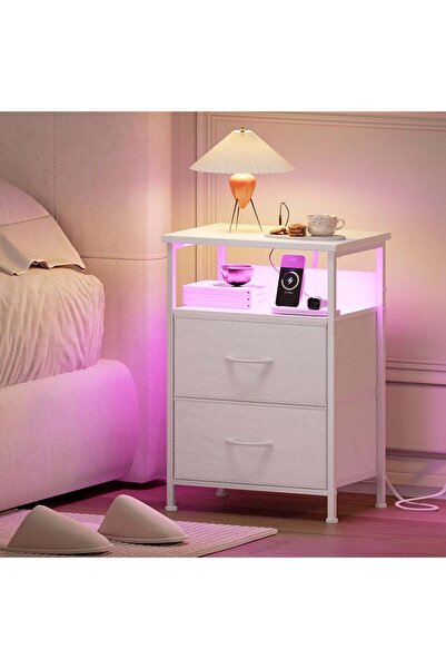 sharpdo طاولة جانبية لغرفة النوم مزودة بمقبسين كهربائيين ومنفذي USB، مقبس قيا...