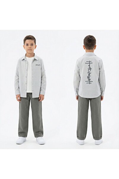 HAKNUR Erkek Çocuk 3’lü Takım %100 Pamuk Örme 2 İp Gömlek Tişört Pantolon 9-1...
