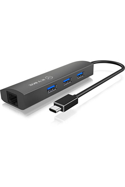 ICY BOX Hub USB 3.0 din aluminiu cu 3 porturi și RJ-45 Gigabit Ethernet