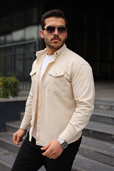 JANES Men's Long Sleeve Velvet Shirt with Pockets