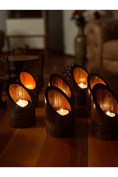 Bambu Bahcem Doğal Bambu Mumluk 13x7 cm - Dekoratif Ahşap Tealight Mumluk - R...