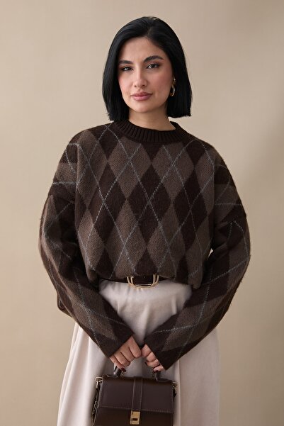 InStyle Baklava Pattern Brown Knitwear Sweater