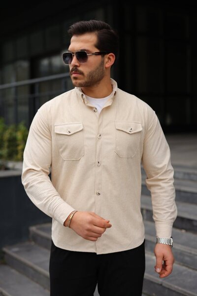 JANES Men's Long Sleeve Velvet Shirt with Pockets