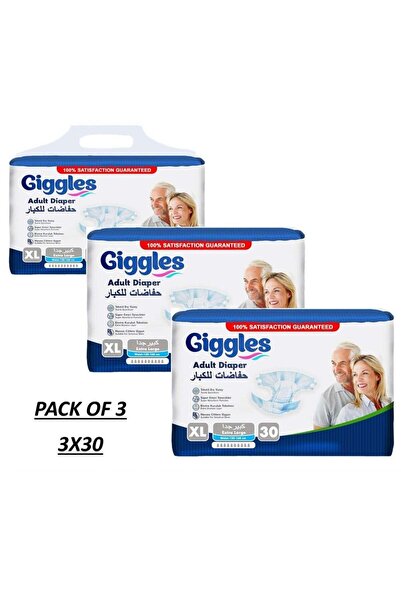 giggles 3 Pack of Adult Diapers – Size X-Large (Total 90 Pieces, Waist 120–16...