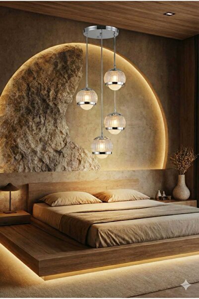 AURA LIGHTING Damla Krom 4'Lü Sarkıt 3 Renk LED Modern Salon/Oturma Odası Avi...