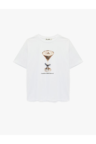 Koton Short Sleeve Crew Neck Cotton Bow Printed Oversized T-Shirt