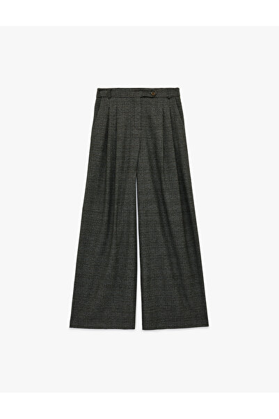 Koton Wide Leg Pleated Plaid with Pockets Palazzo Pants