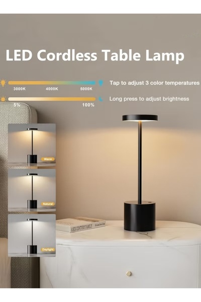 Generic LED Cordless Table Lamp Touch Desk Lamp Bedside Lamp Night Light 3 Color Stepless Dimming