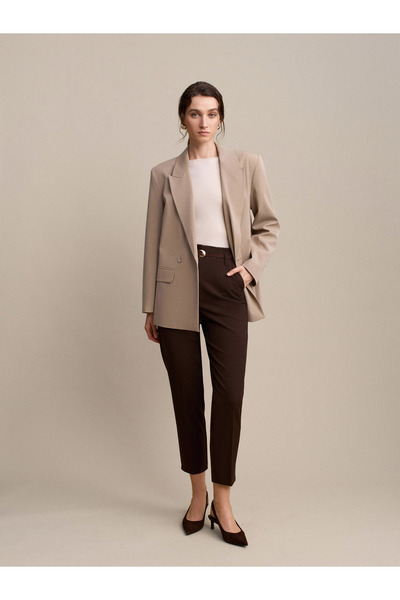 Dilvin 72239 Παντελόνι με ζώνη ψηλόμεσο-Καφέ