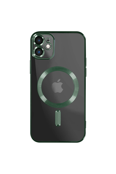 iShield Chrome case for iPhone 11, with MagSafe function, lens protection, Clear with Plated Green edge