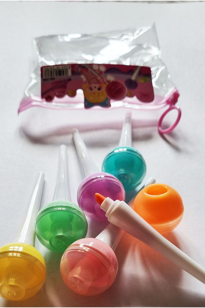 One Meter Sunshine Lolipop Şeker Şekilli Çantalı Fosforlu Kalem 6'lı