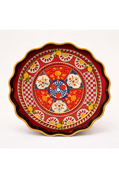 Karma Home Rosso Amalfi Patterned Round Glass Tray