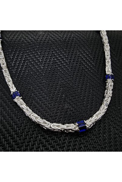 Beelo Silver 925 Ayar Gümüş Kral Parliament Mavisi Taşlı Kolye Erkeklere Özel...