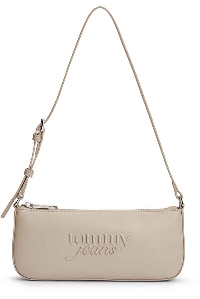 Tommy Hilfiger Kadın Marka Logolu Günlük Kullanıma Uygun Bej Omuz Çantası AW0...