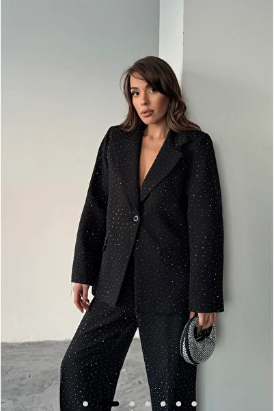 Bak'ap Premium Bussines Parlak Taşlı Blazer Ceket-Pantolon 2'li Takım