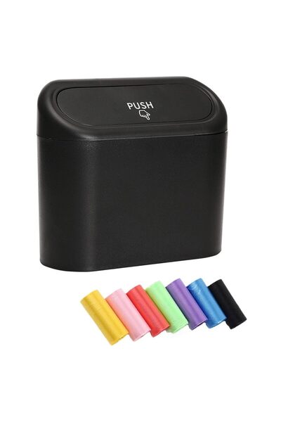 Arabest Car Trash Can with Lid and 10 Rolls of Bin Bag Liners,Push On Design,Small Trash Bin for Home Car