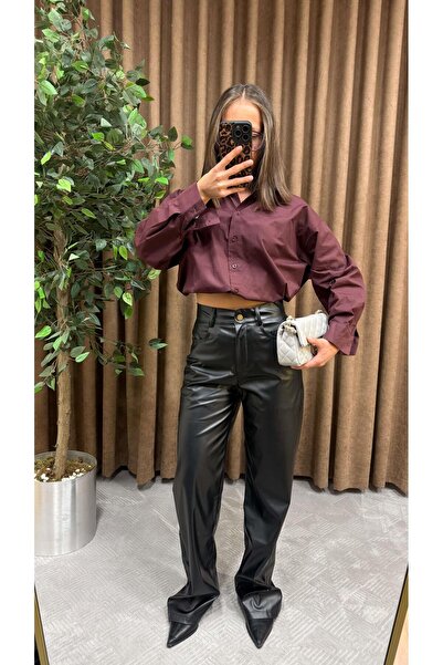 Maysa SİYAH-DERİ PALAZZO PANTOLON