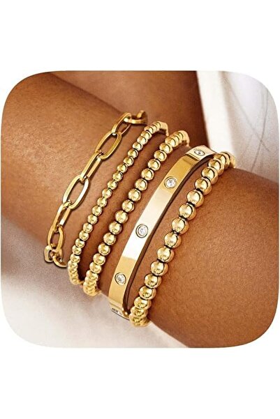 Arabest أساور نسائية، أساور خرز مطاطية، طقم أساور متعددة الطبقات بسلسلة كروية