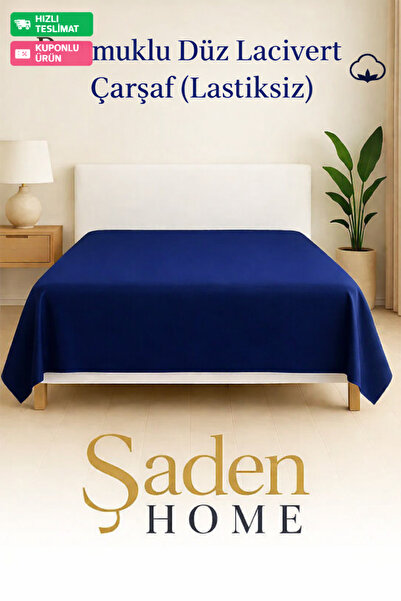 SADEN HOME Cotton Double Size Navy Blue Bed Sheet, 240X220Cm