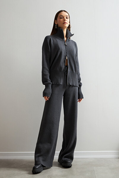 Bipantolon Women's Anthracite Double Zipper Detailed Knitwear Set