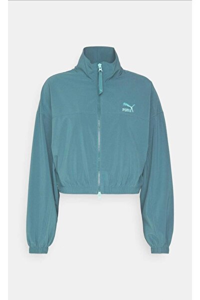 Puma Crop jacket, women's training jacket, 100% polyester, color Teal, blue-green, size L