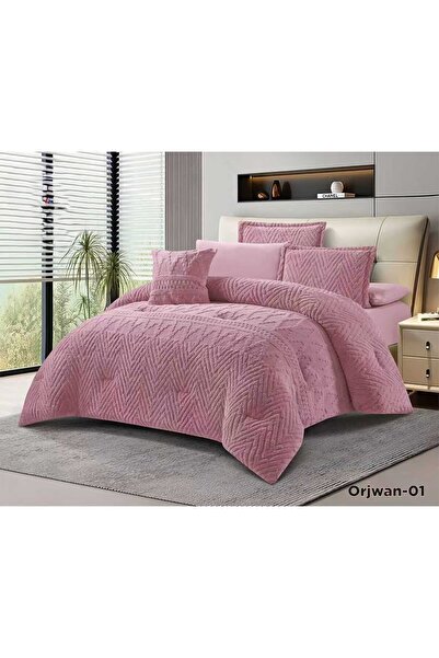 ALMIAAD Double winter bedspread in purple with a modern and geometric design, 230 x 250