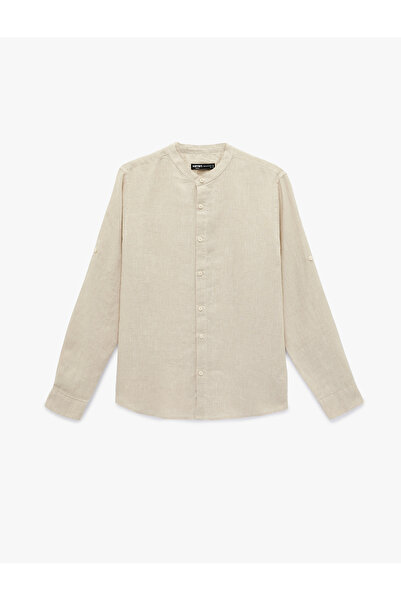 Koton Regular Fit Long Sleeve Buttoned Court Collar Linen Shirt