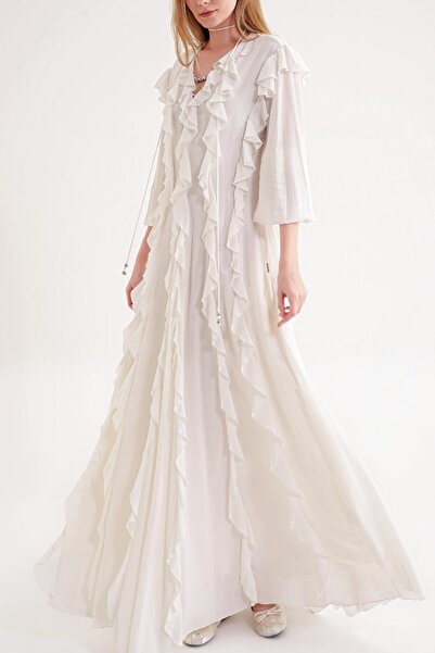 SOCIETA Beyaz Godeli uzun elbise 94665