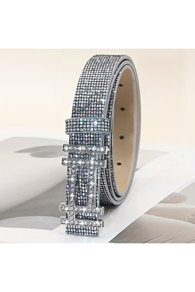 BALVA KONSEPT حزام فضي مطرز بالترتر - مقاس M 2.8 سم × 112 سم