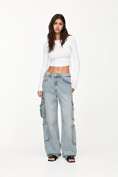 Pull & Bear Geniş paça kargo jean