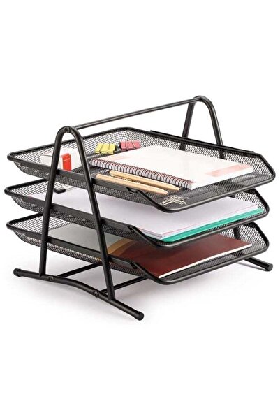Arabest 3-Tier Metal Mesh File Organizer for A4 Documents, Mail and Magazines - Stackable Desk Tray Holder