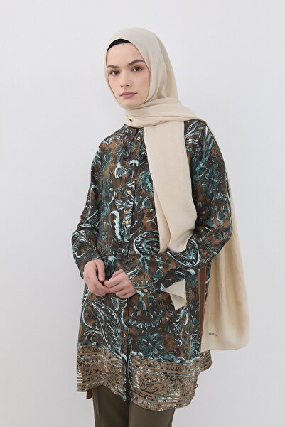 Nihan Aksesuar Detaylı Desenli Tunik Kahve