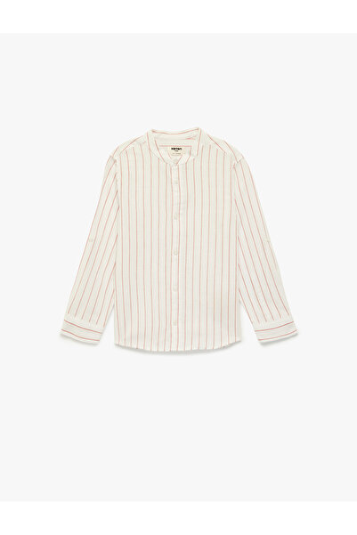 Koton Cotton Long Sleeve Judge Collar Striped Shirt