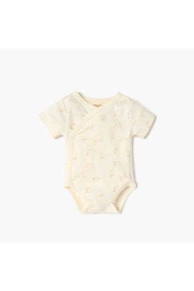 giggles Bunny Print Bodysuit with Short Sleeves and Button Closure