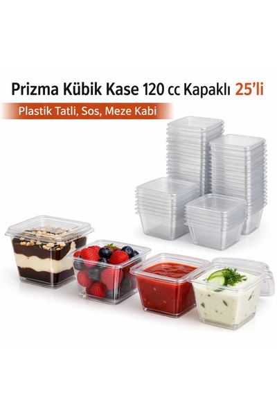 RUBİKAP 120 cc Prizma Kübik Kase Kapaklı 25’li | Tek Kullanımlık Tatlı & Sos ...