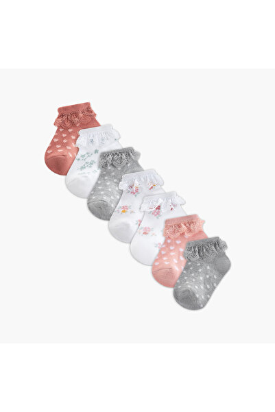 Juniors Pack of 7 Baby Girls Socks with Print and Frill