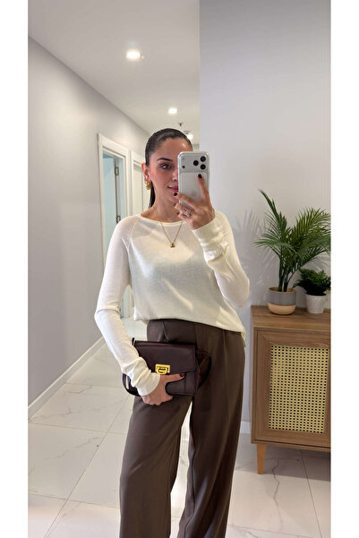 BİRCANÇİL Dlvin Ola Cream Crew Neck Basic Thin Knitwear