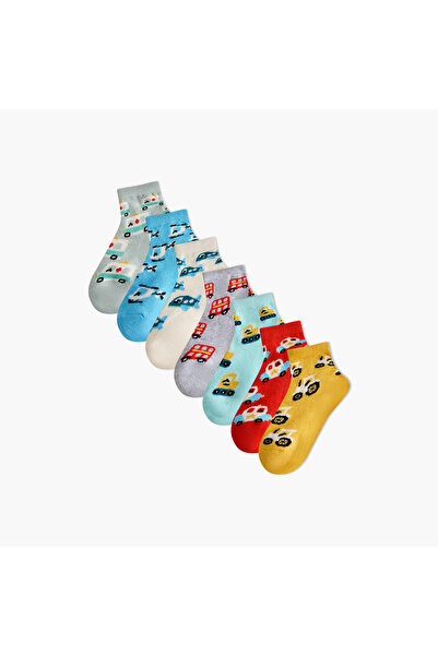 Juniors Vehicle Print Ankle Length Socks - Set of 7