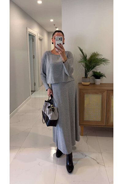 BİRCANÇİL Wups Gray Knitwear Blouse Dress Set