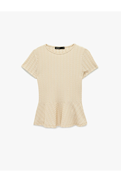 Koton Bürümcük Fabric Slim Fit Round Neck Short Sleeve Peplum T-Shirt
