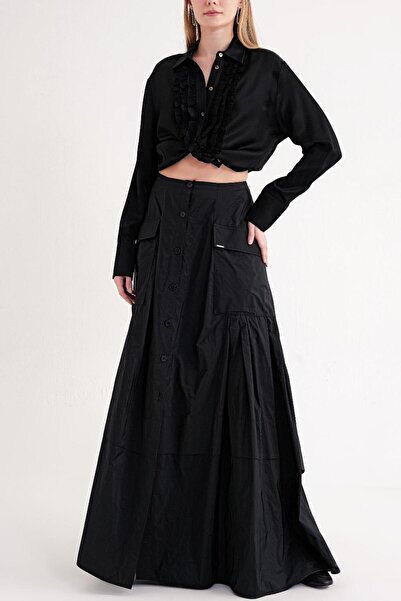 SOCIETA Siyah Büzgü detaylı bol kesim gömlek 10854