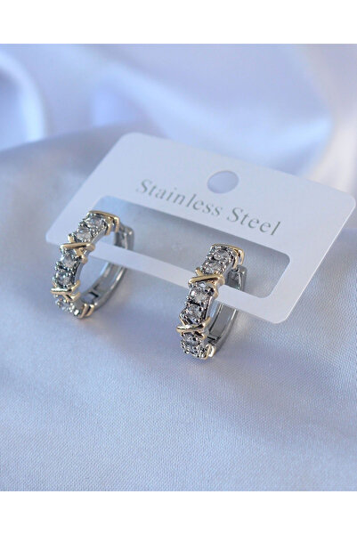stainles steel Kararmaz Çelik Taşlı Halka Küpe