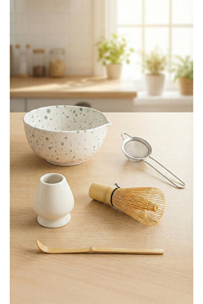 MATCHİVA 5 Parça Profesyonel Matcha Hazırlama Seti - Çelik Süzgeç, Bambu Çırp...