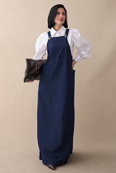 InStyle Сині джинсові комбінезони з двома кишенями та бретелями
